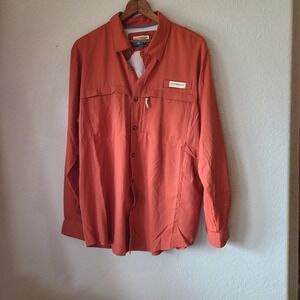 MAGELLAN Men's Fishing Shirt‎ Orange Classic Fit Long Sleeve Mag Wick Vented M